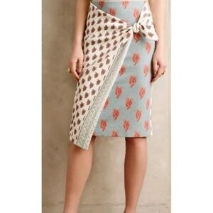 Anthropologie Blue and Pink Pencil Skirt